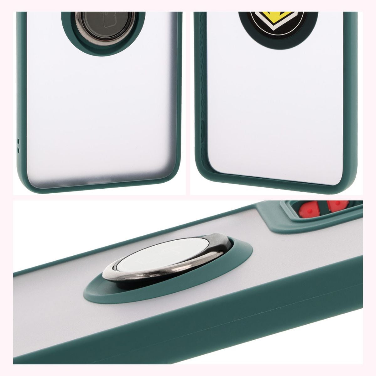 Handyhülle mit Fingergriff für Motorola Moto G55 5G, Bizon Case Hybrid Ring, getönt mit dunkelgrünem Rahmen