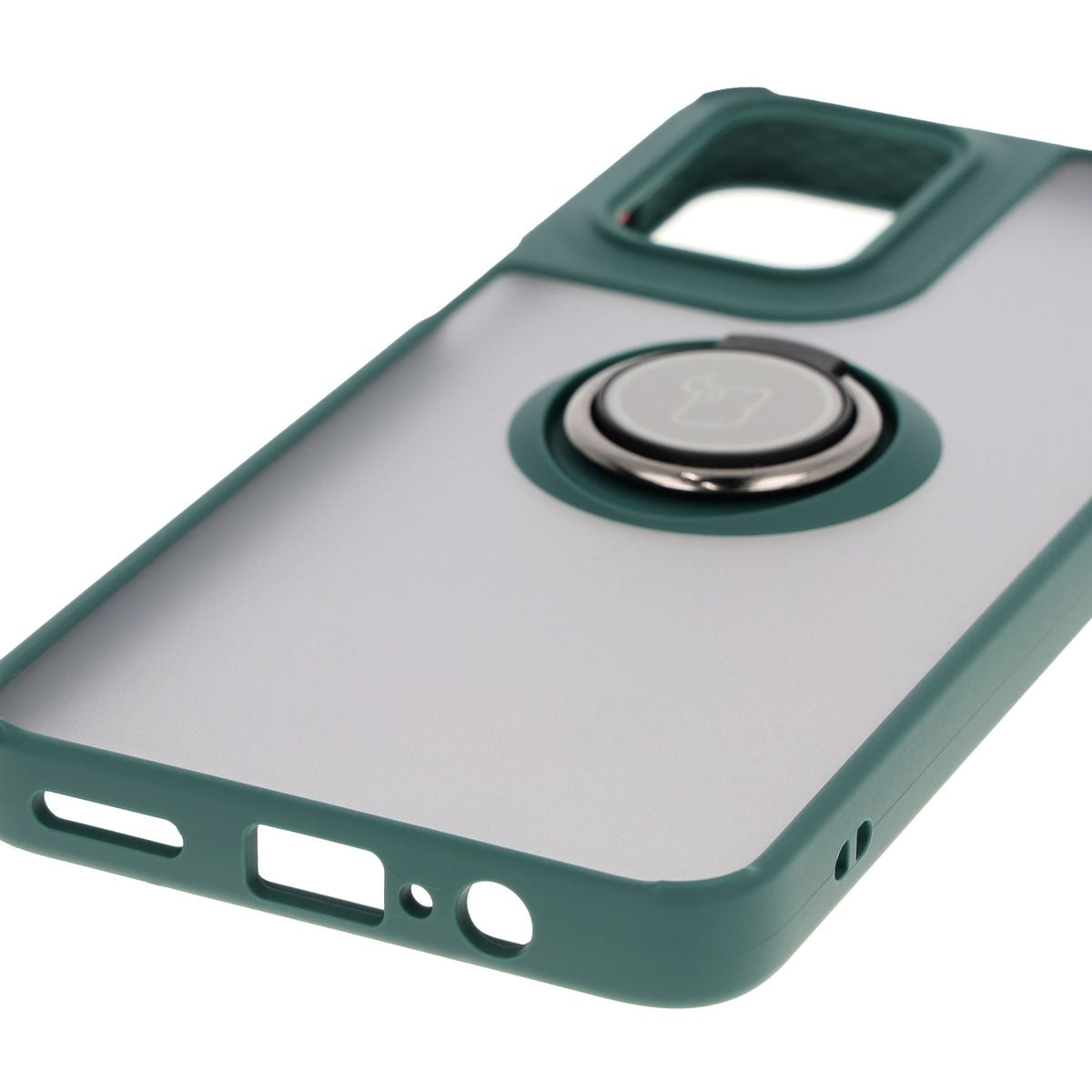 Handyhülle mit Fingergriff für Motorola Moto G55 5G, Bizon Case Hybrid Ring, getönt mit dunkelgrünem Rahmen