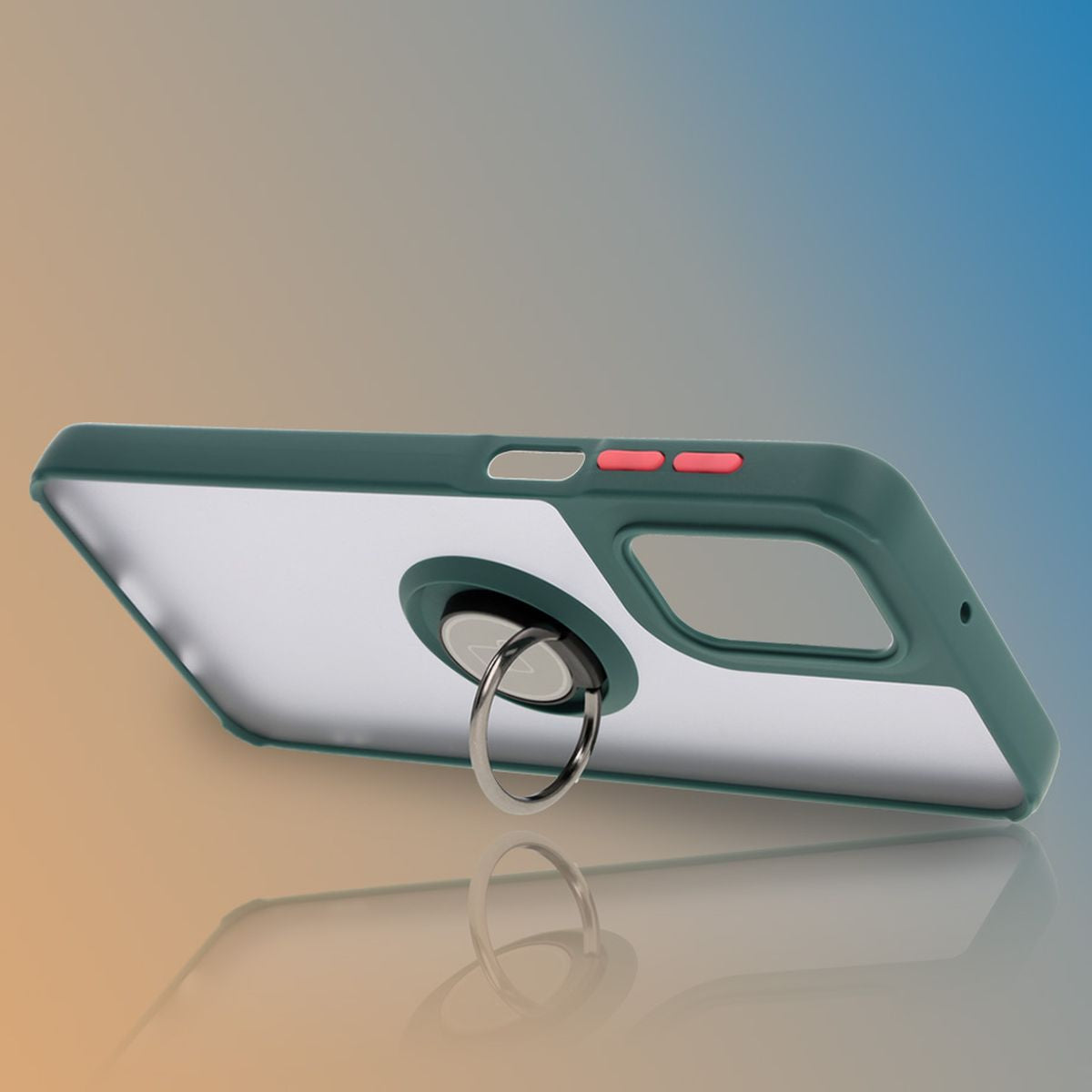 Handyhülle mit Fingergriff für Motorola Moto G55 5G, Bizon Case Hybrid Ring, getönt mit dunkelgrünem Rahmen