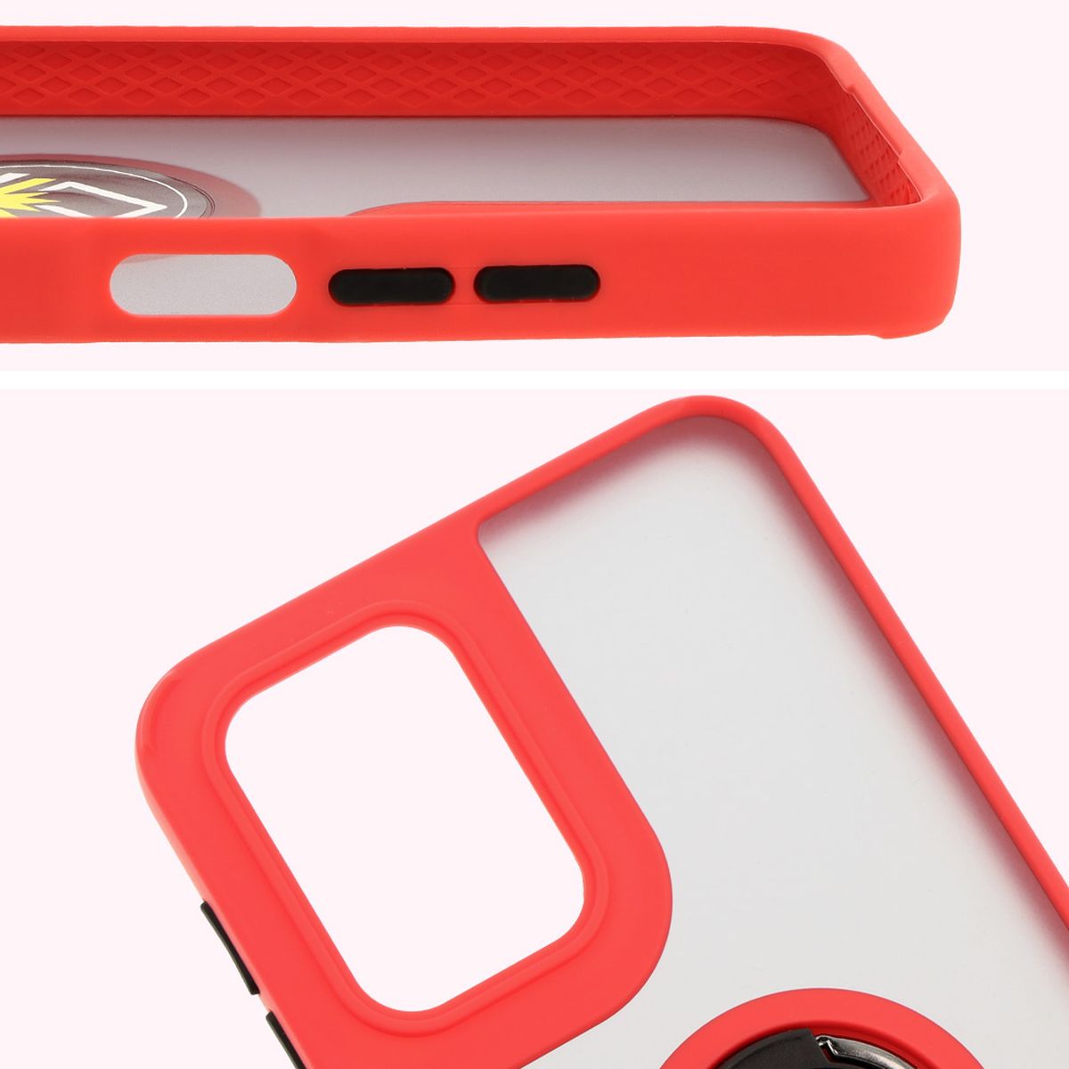 Handyhülle mit Fingergriff für Motorola Moto G55 5G, Bizon Case Hybrid Ring, getönt mit rotem Rahmen