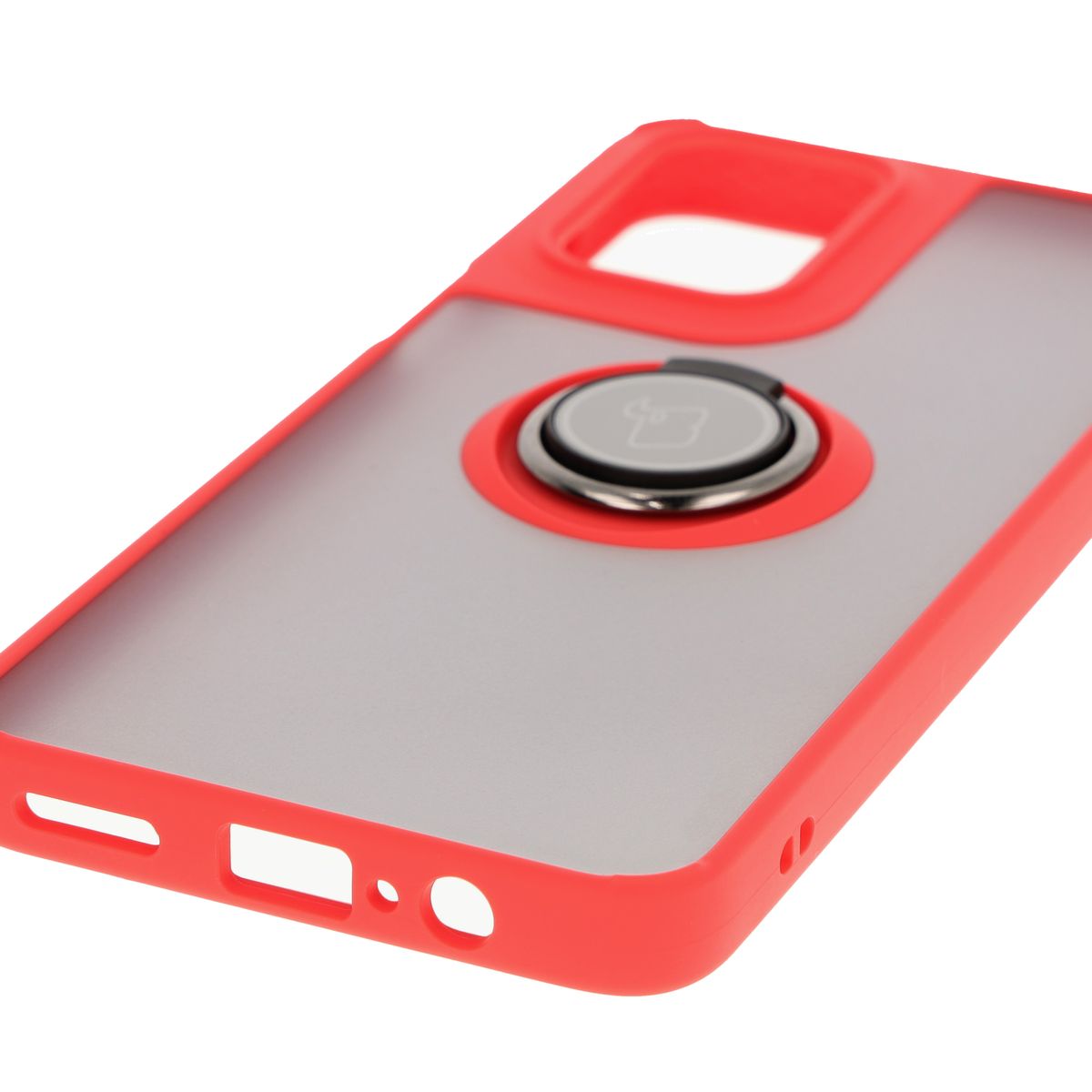 Handyhülle mit Fingergriff für Motorola Moto G55 5G, Bizon Case Hybrid Ring, getönt mit rotem Rahmen