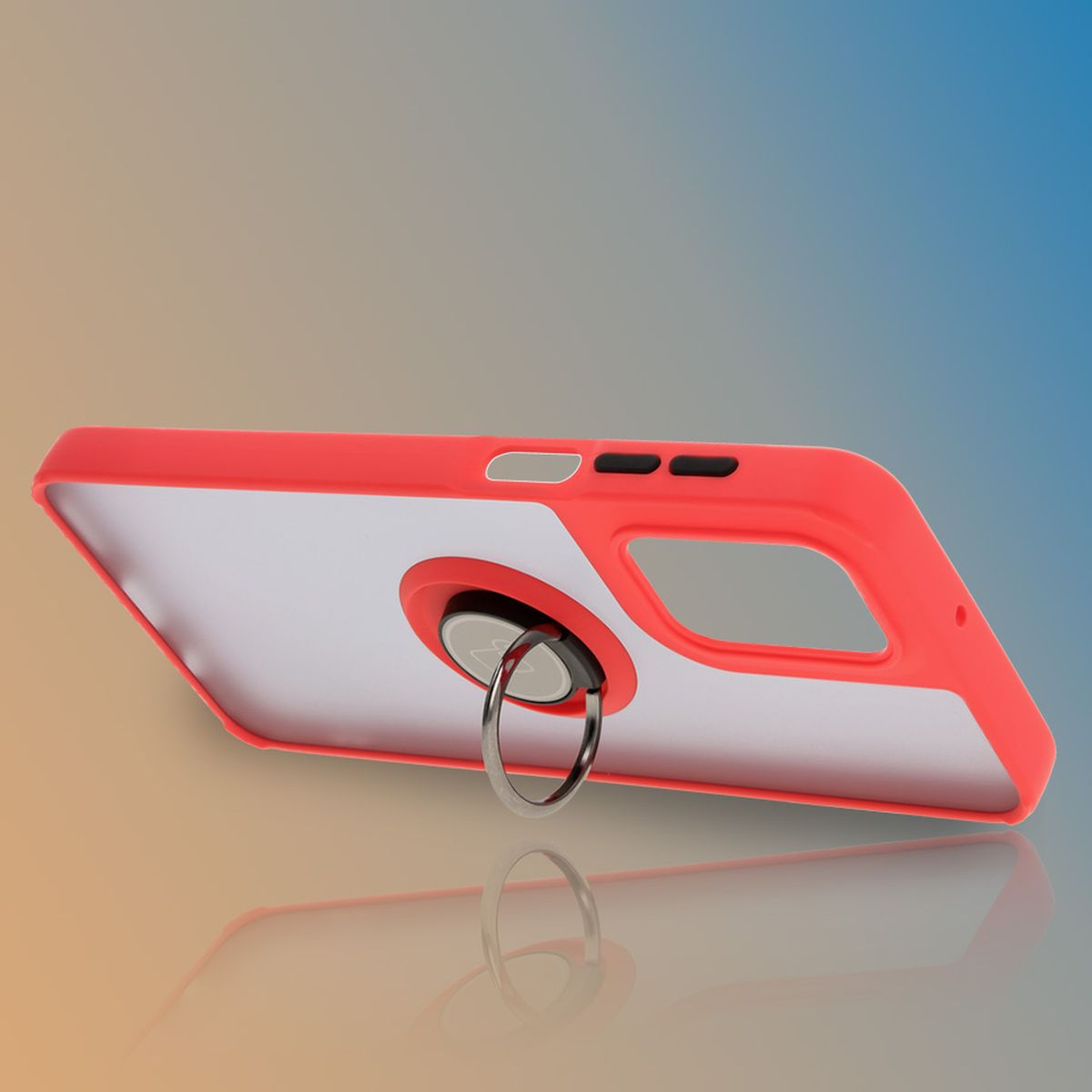 Handyhülle mit Fingergriff für Motorola Moto G55 5G, Bizon Case Hybrid Ring, getönt mit rotem Rahmen