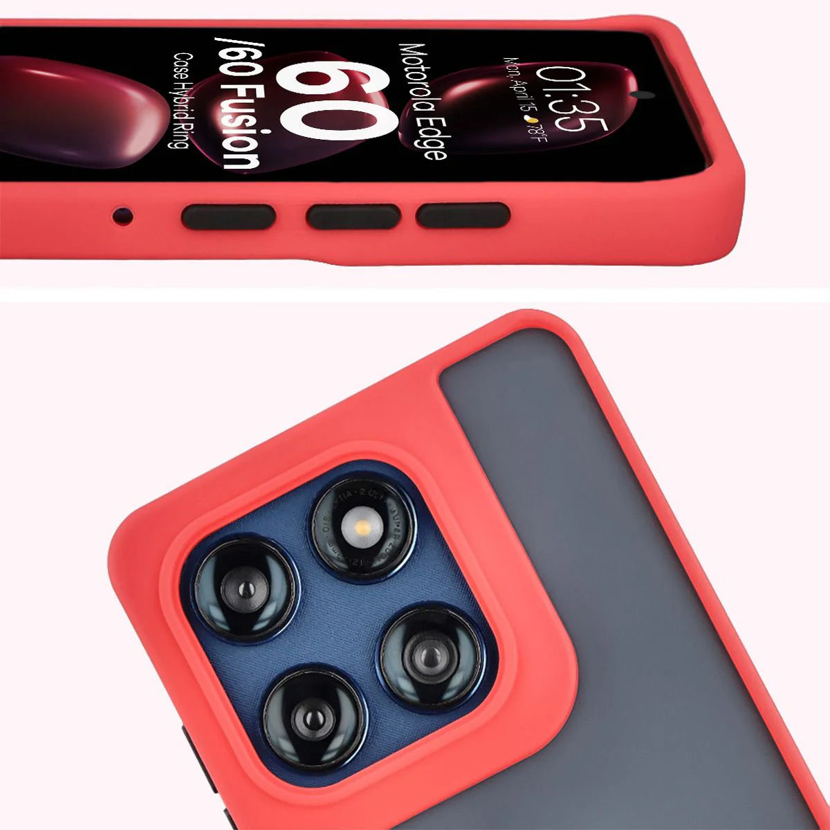 Handyhülle mit Fingergriff für Motorola Edge 60 Fusion / 60, Bizon Case Hybrid Ring, getönt mit rotem Rahmen