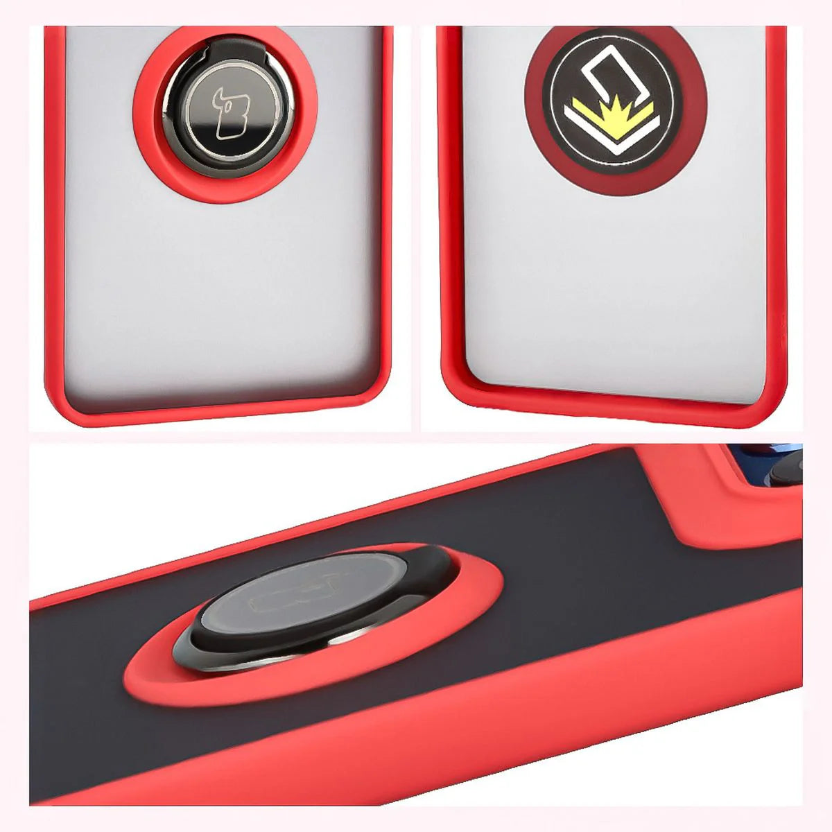 Handyhülle mit Fingergriff für Motorola Edge 60 Fusion / 60, Bizon Case Hybrid Ring, getönt mit rotem Rahmen
