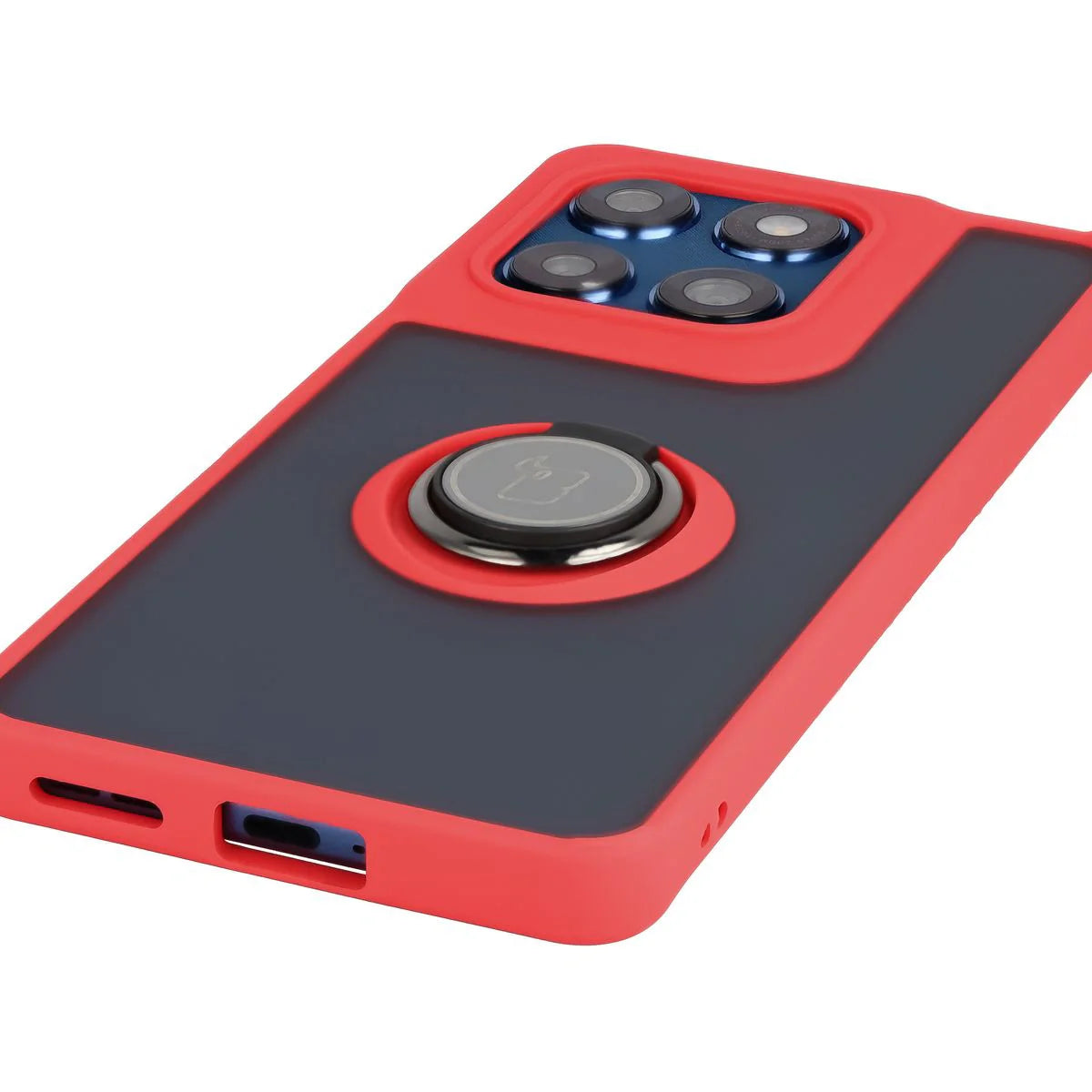 Handyhülle mit Fingergriff für Motorola Edge 60 Fusion / 60, Bizon Case Hybrid Ring, getönt mit rotem Rahmen