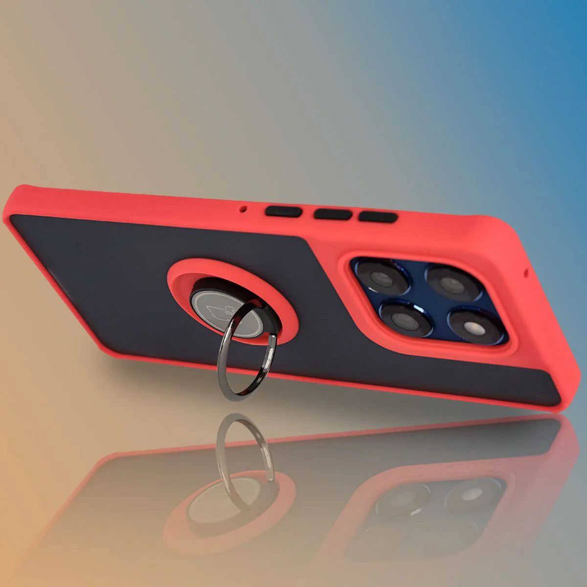 Handyhülle mit Fingergriff für Motorola Edge 60 Fusion / 60, Bizon Case Hybrid Ring, getönt mit rotem Rahmen