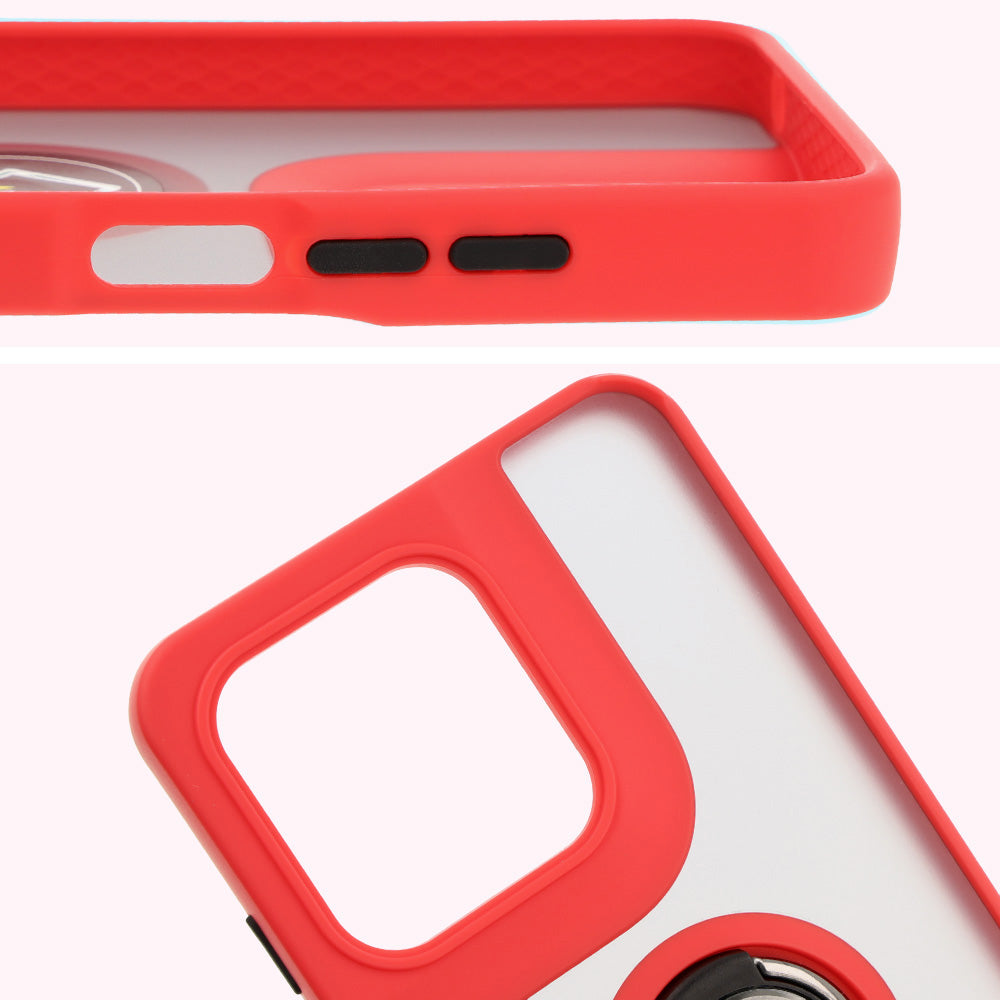 Handyhülle mit Fingergriff für Motorola Moto G15 / G15 Power, Bizon Case Hybrid Ring, getönt mit rotem Rahmen