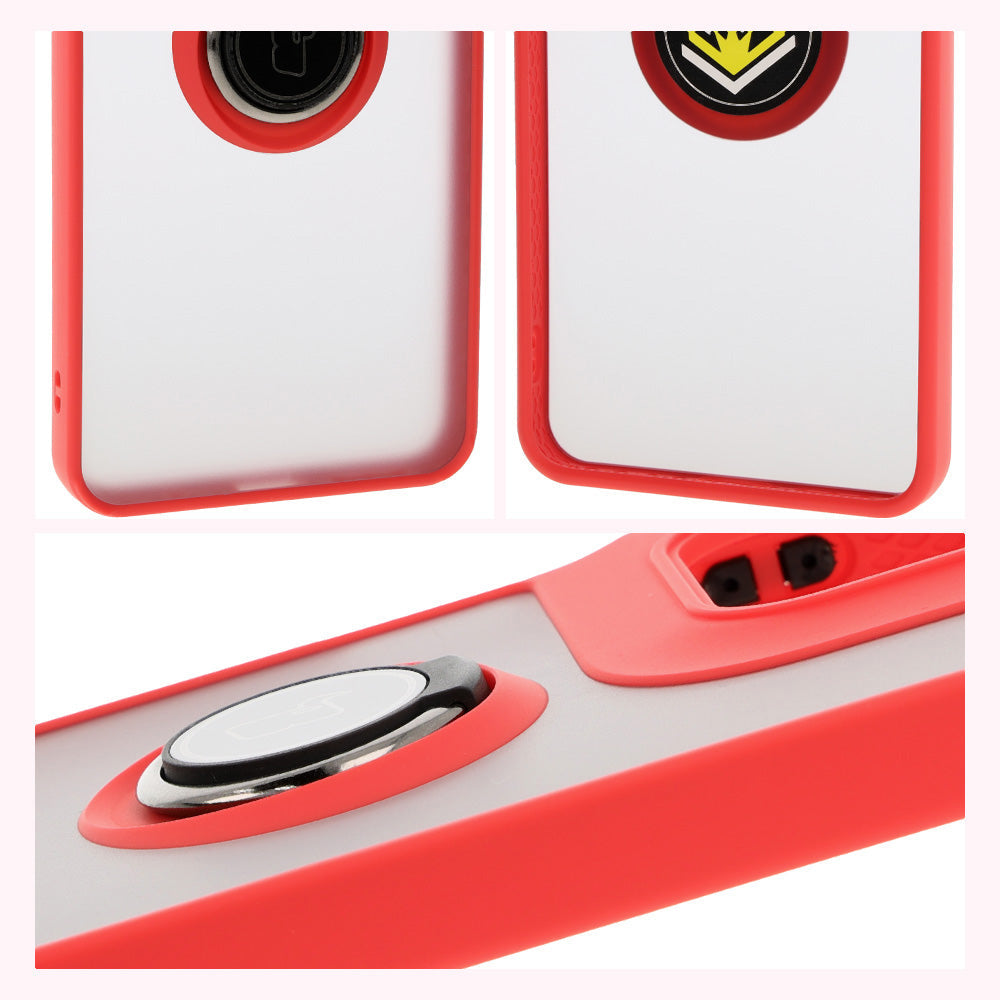 Handyhülle mit Fingergriff für Motorola Moto G15 / G15 Power, Bizon Case Hybrid Ring, getönt mit rotem Rahmen