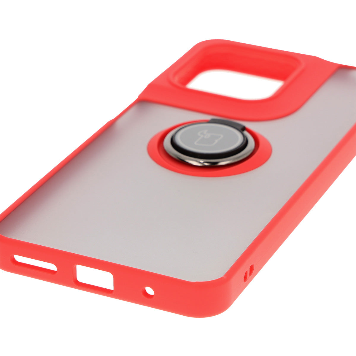 Handyhülle mit Fingergriff für Motorola Moto G15 / G15 Power, Bizon Case Hybrid Ring, getönt mit rotem Rahmen