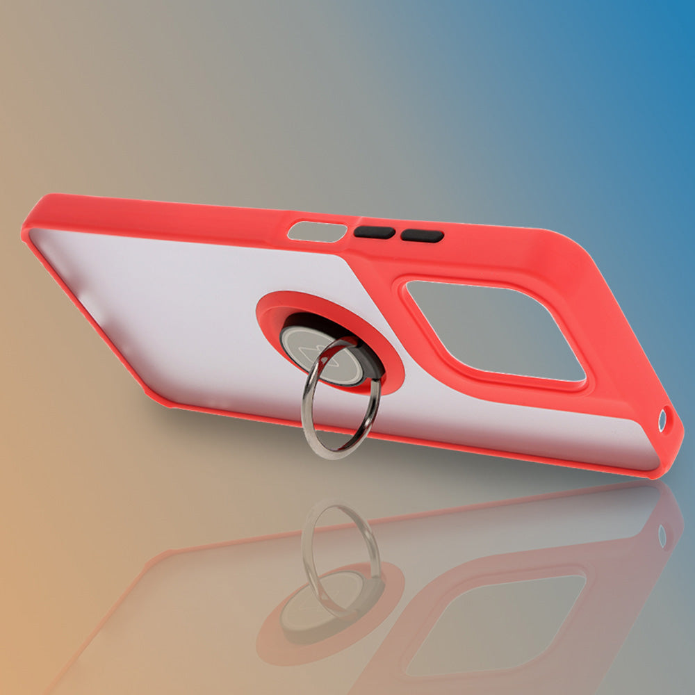 Handyhülle mit Fingergriff für Motorola Moto G15 / G15 Power, Bizon Case Hybrid Ring, getönt mit rotem Rahmen