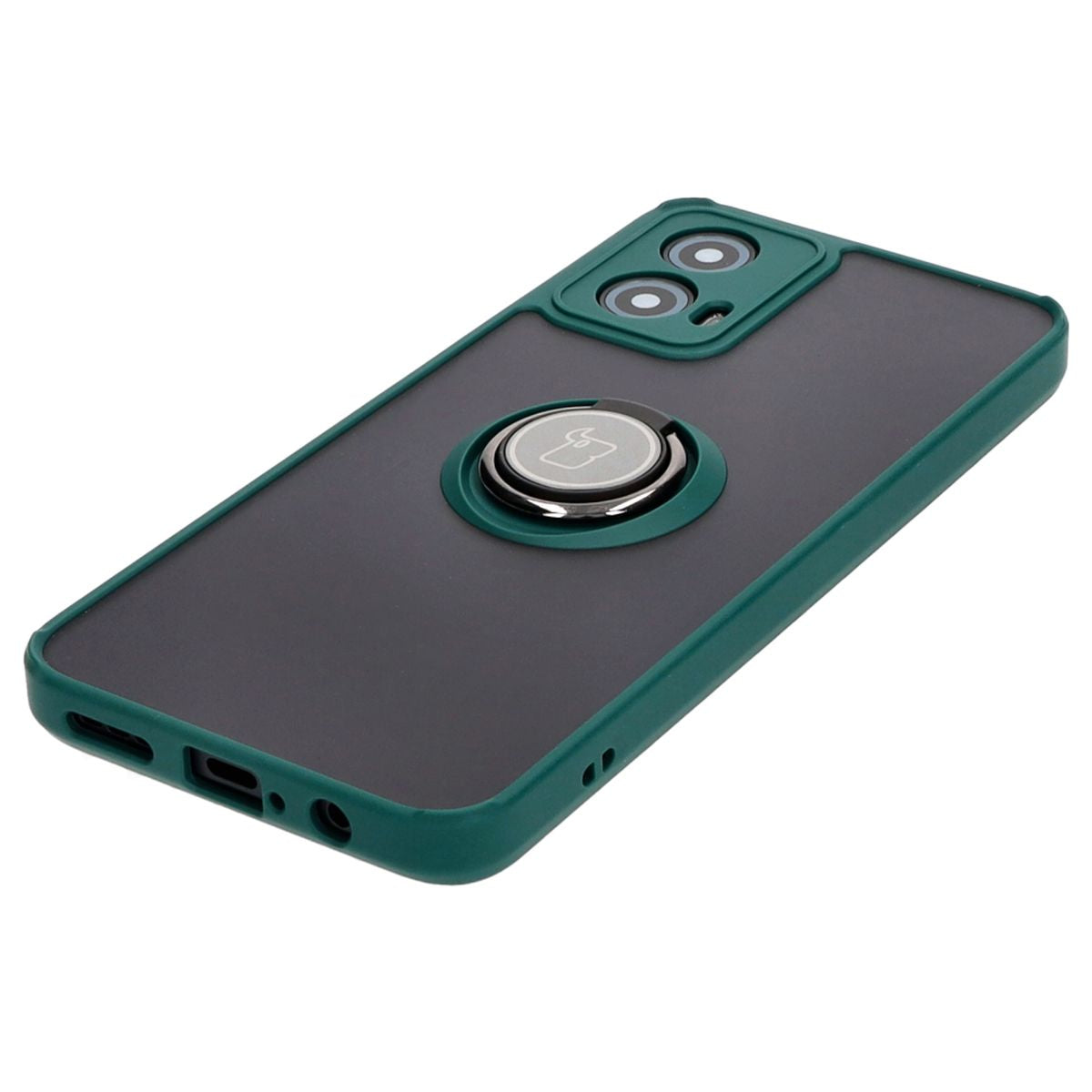 Handyhülle mit Fingergriff für Motorola Moto G34 5G, Bizon Case Hybrid Ring, getönt mit dunkelgrünem Rahmen