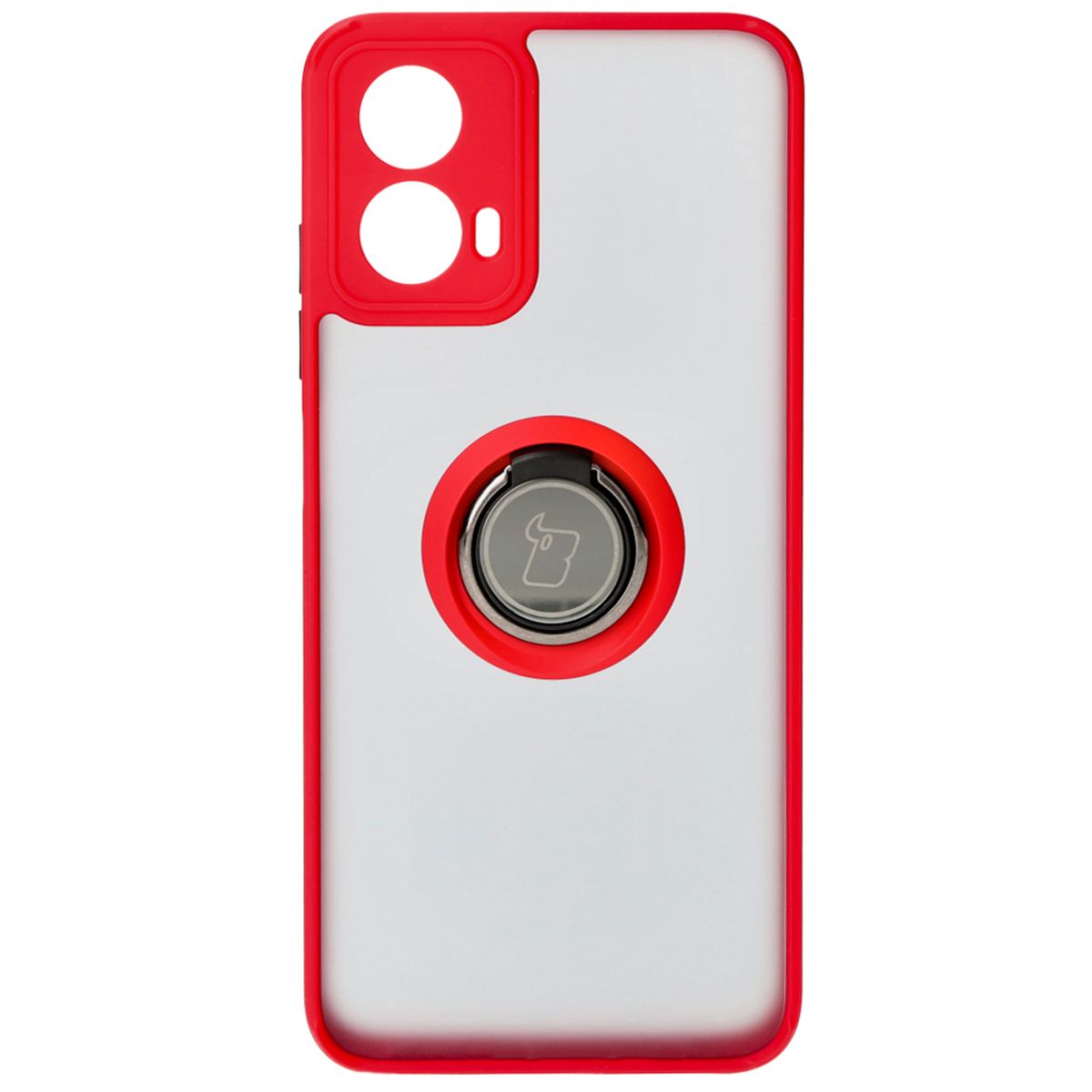 Handyhülle mit Fingergriff für Motorola Moto G34 5G, Bizon Case Hybrid Ring, getönt mit rotem Rahmen