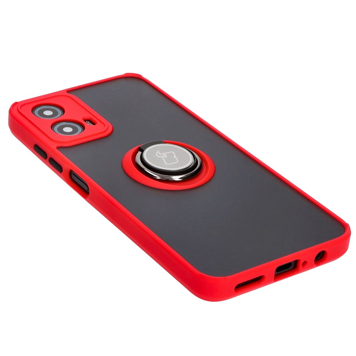 Handyhülle mit Fingergriff für Motorola Moto G34 5G, Bizon Case Hybrid Ring, getönt mit rotem Rahmen
