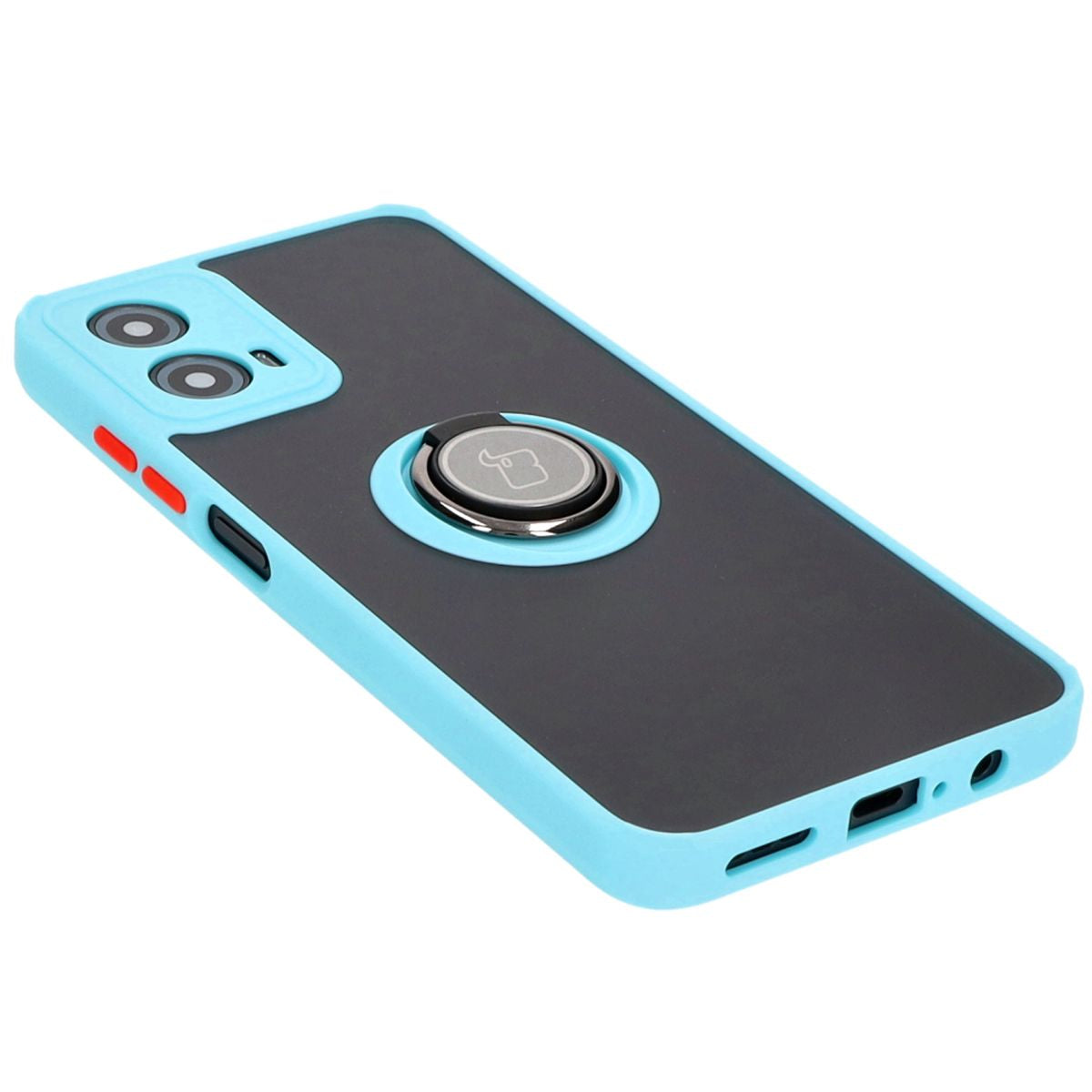 Handyhülle mit Fingergriff für Motorola Moto G34 5G, Bizon Case Hybrid Ring, getönt mit hellblauem Rahmen