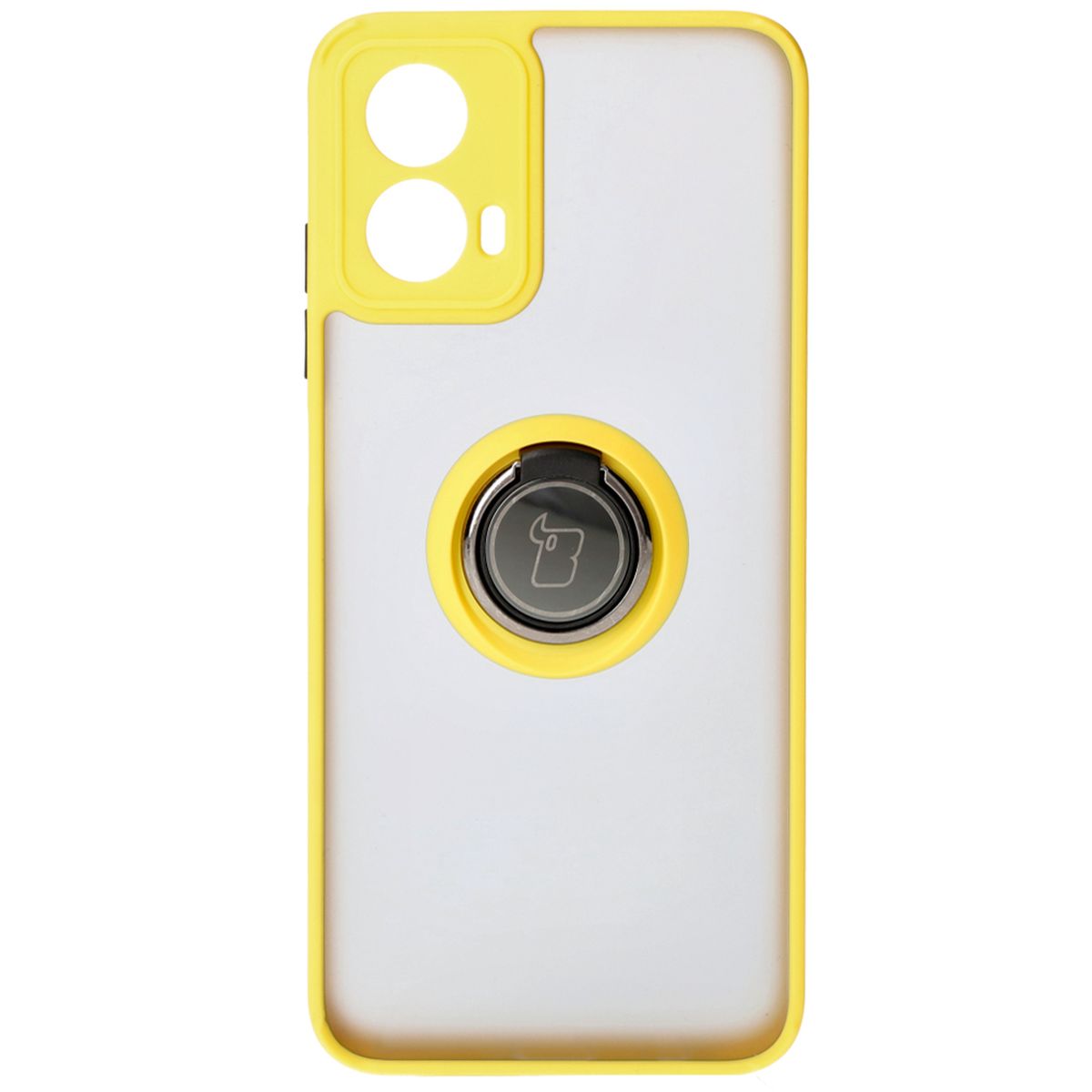 Handyhülle mit Fingergriff für Motorola Moto G34 5G, Bizon Case Hybrid Ring, getönt mit gelbem Rahmen