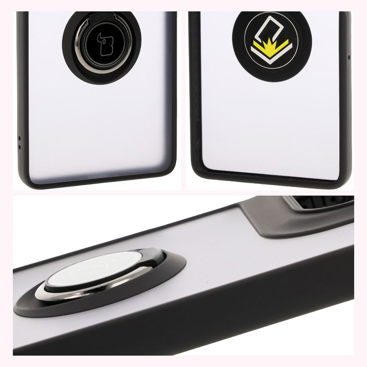 Handyhülle mit Fingergriff für Motorola Moto G75 5G, Bizon Case Hybrid Ring, getönt mit schwarzem Rahmen