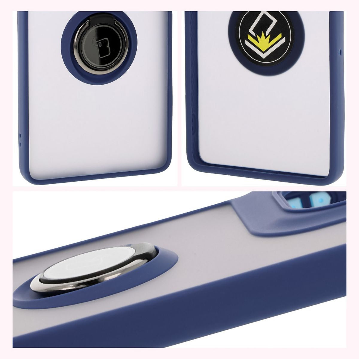 Handyhülle mit Fingergriff für Motorola Moto G75 5G, Bizon Case Hybrid Ring, getönt mit dunkelblauem Rahmen