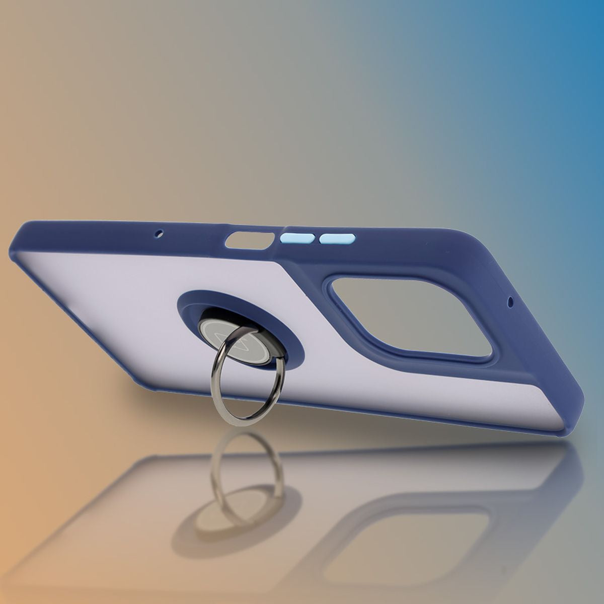 Handyhülle mit Fingergriff für Motorola Moto G75 5G, Bizon Case Hybrid Ring, getönt mit dunkelblauem Rahmen
