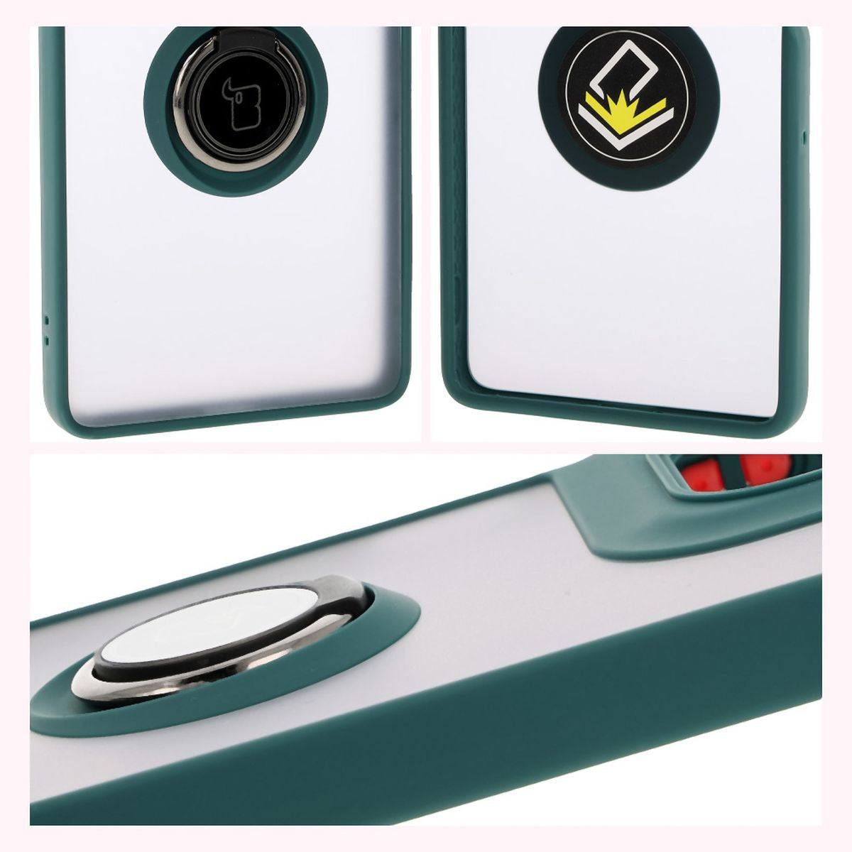 Handyhülle mit Fingergriff für Motorola Moto G75 5G, Bizon Case Hybrid Ring, getönt mit dunkelgrünem Rahmen