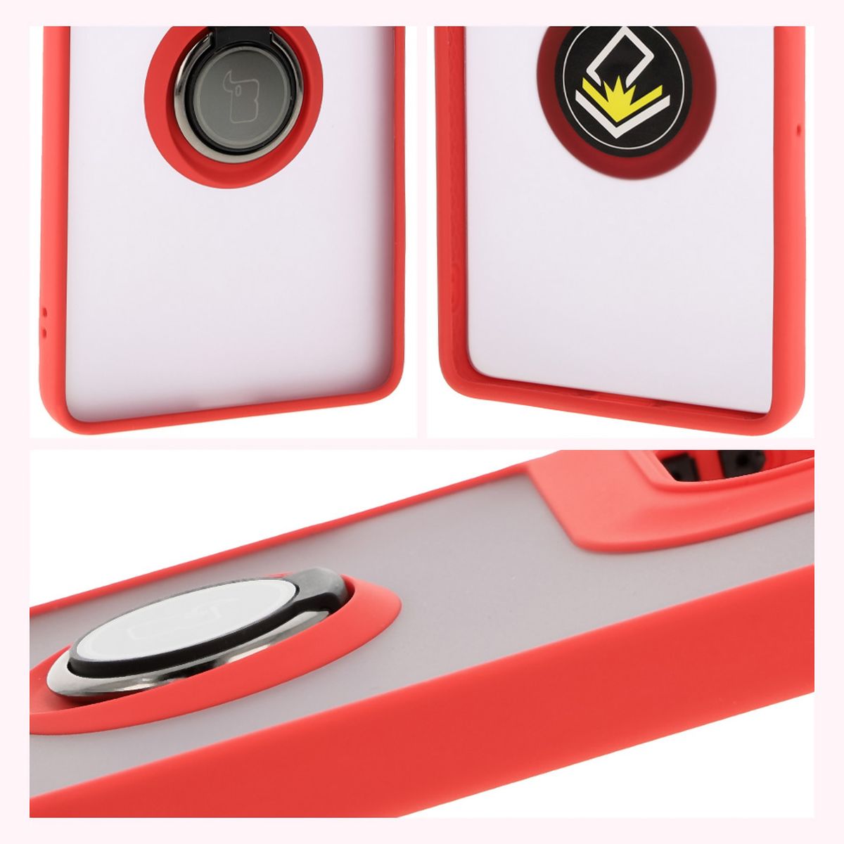 Handyhülle mit Fingergriff für Motorola Moto G75 5G, Bizon Case Hybrid Ring, getönt mit rotem Rahmen