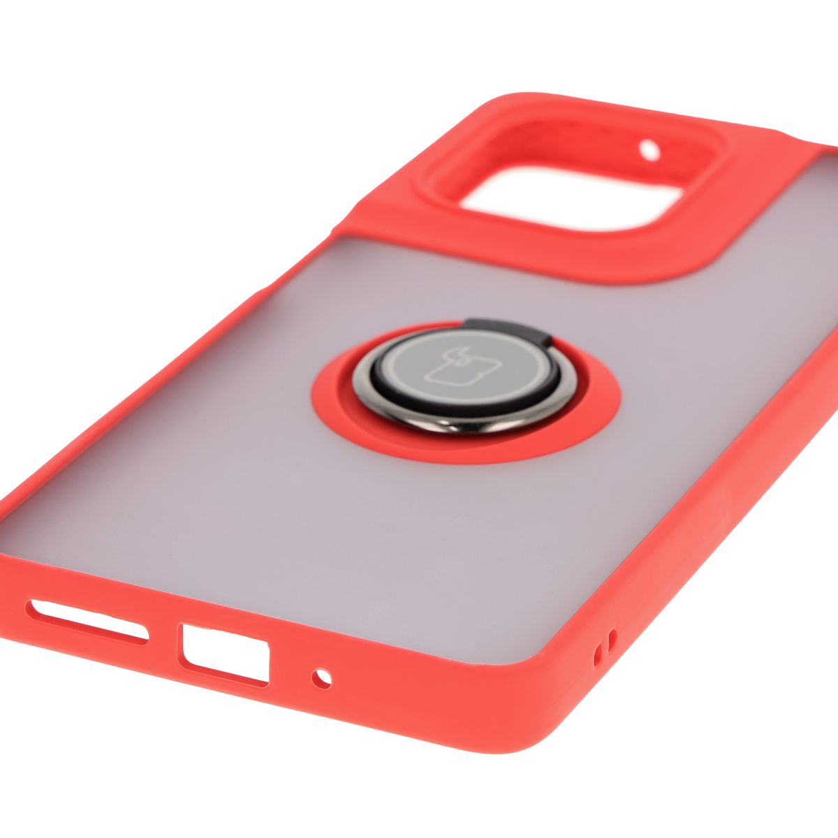 Handyhülle mit Fingergriff für Motorola Moto G75 5G, Bizon Case Hybrid Ring, getönt mit rotem Rahmen