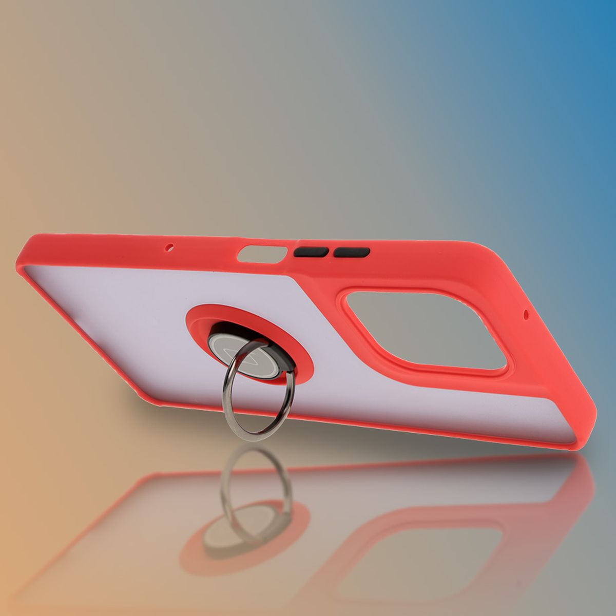 Handyhülle mit Fingergriff für Motorola Moto G75 5G, Bizon Case Hybrid Ring, getönt mit rotem Rahmen