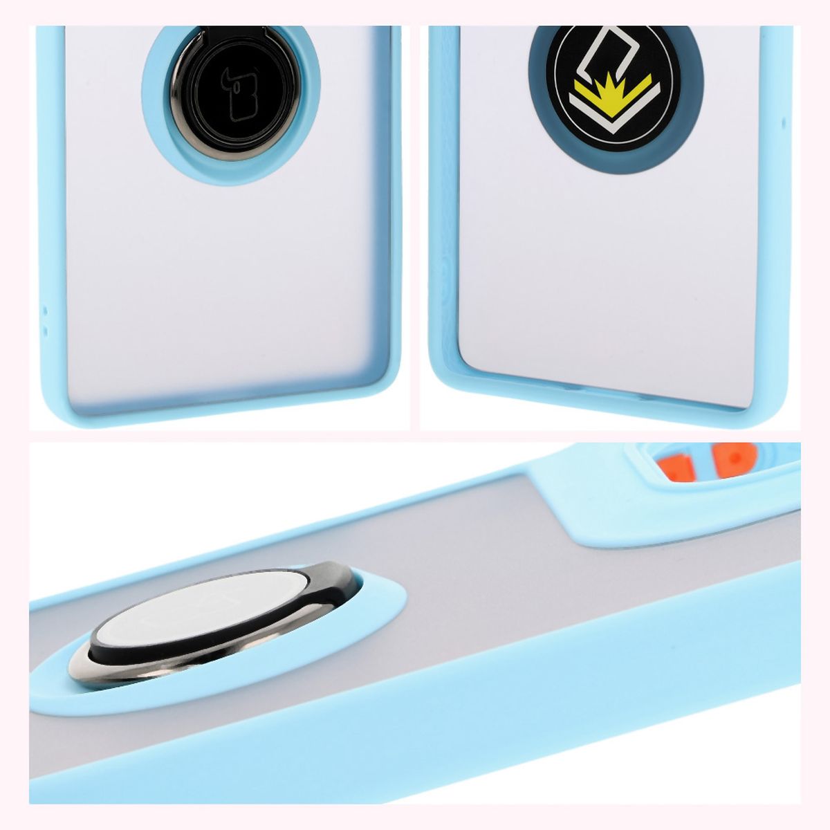 Handyhülle mit Fingergriff für Motorola Moto G75 5G, Bizon Case Hybrid Ring, getönt mit hellblauem Rahmen