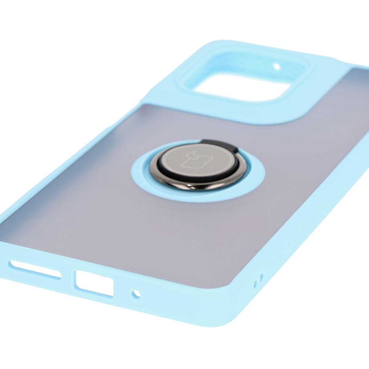 Handyhülle mit Fingergriff für Motorola Moto G75 5G, Bizon Case Hybrid Ring, getönt mit hellblauem Rahmen