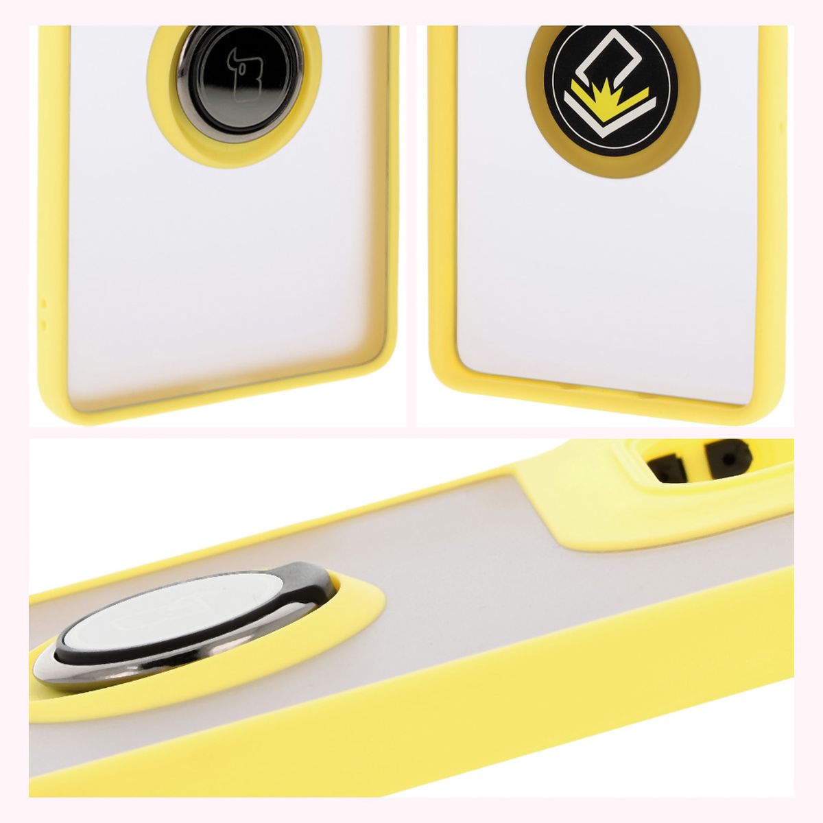 Handyhülle mit Fingergriff für Motorola Moto G75 5G, Bizon Case Hybrid Ring, getönt mit gelbem Rahmen