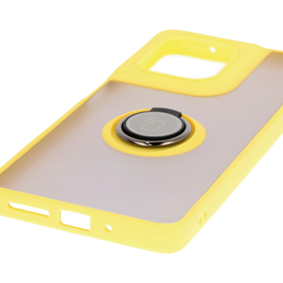 Handyhülle mit Fingergriff für Motorola Moto G75 5G, Bizon Case Hybrid Ring, getönt mit gelbem Rahmen
