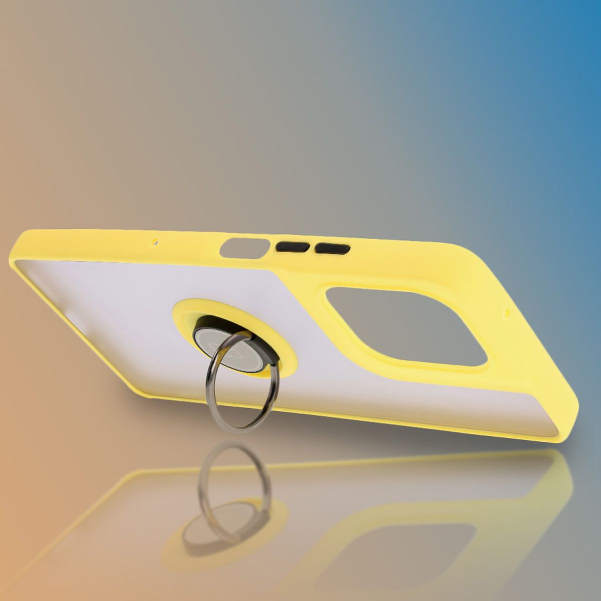Handyhülle mit Fingergriff für Motorola Moto G75 5G, Bizon Case Hybrid Ring, getönt mit gelbem Rahmen
