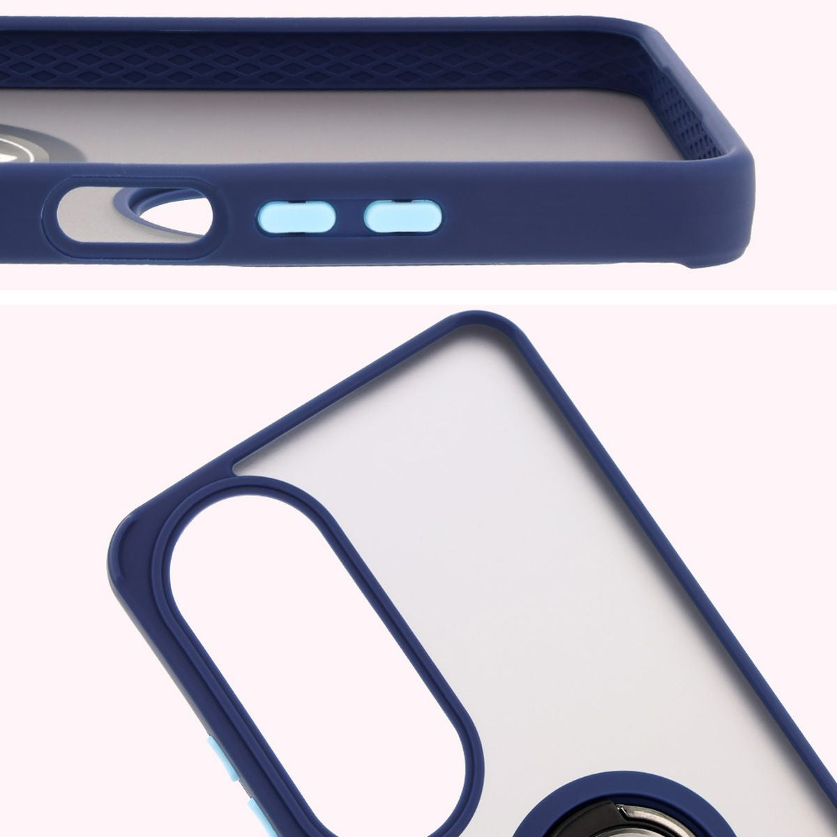 Handyhülle mit Fingergriff für Oppo A60 4G, Bizon Case Hybrid Ring, getönt mit dunkelblauem Rahmen