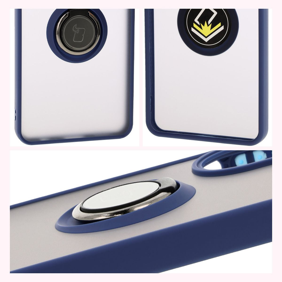 Handyhülle mit Fingergriff für Oppo A60 4G, Bizon Case Hybrid Ring, getönt mit dunkelblauem Rahmen