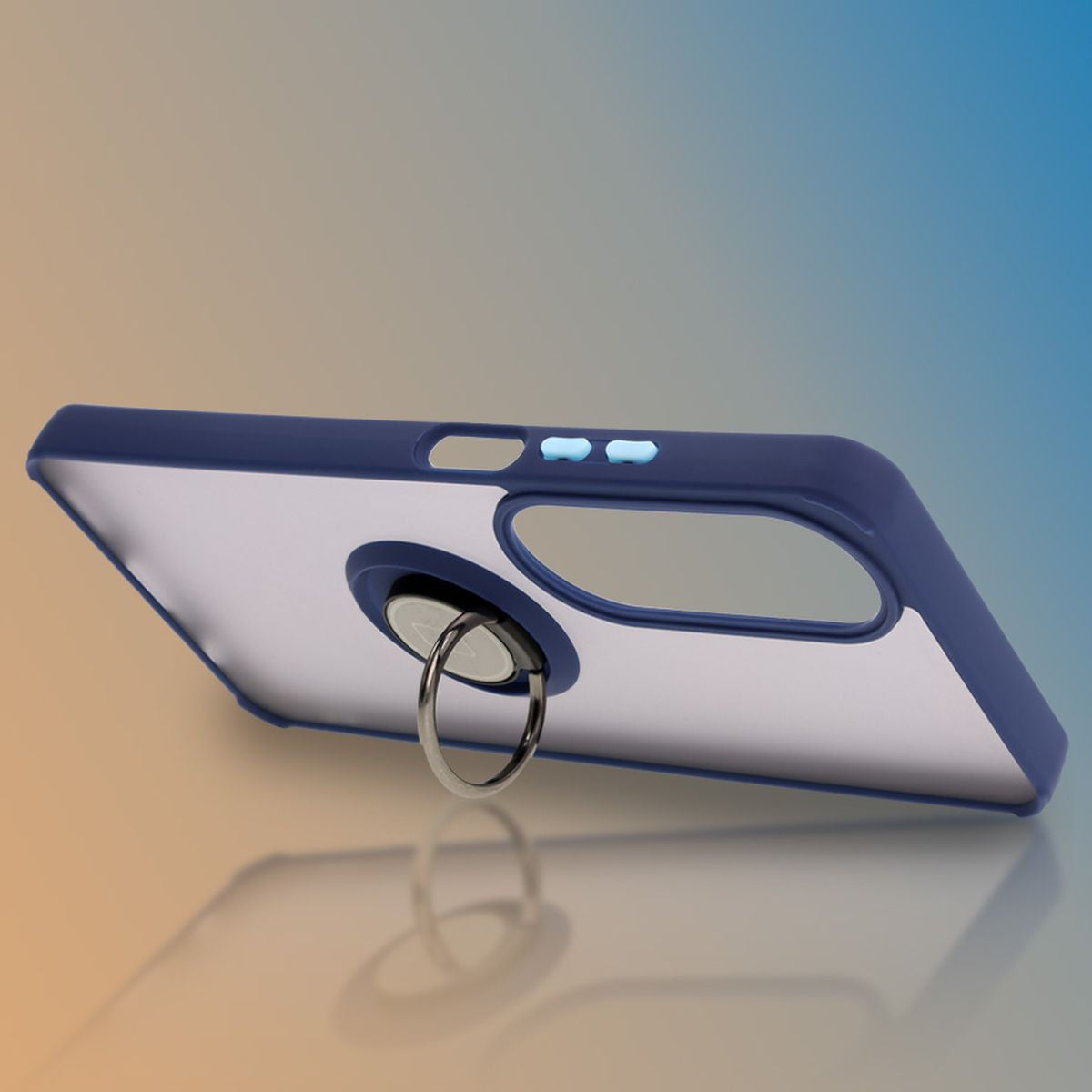 Handyhülle mit Fingergriff für Oppo A60 4G, Bizon Case Hybrid Ring, getönt mit dunkelblauem Rahmen
