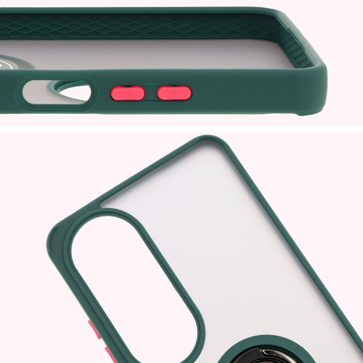 Handyhülle mit Fingergriff für Oppo A60 4G, Bizon Case Hybrid Ring, getönt mit dunkelgrünem Rahmen