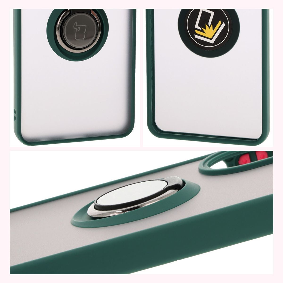 Handyhülle mit Fingergriff für Oppo A60 4G, Bizon Case Hybrid Ring, getönt mit dunkelgrünem Rahmen