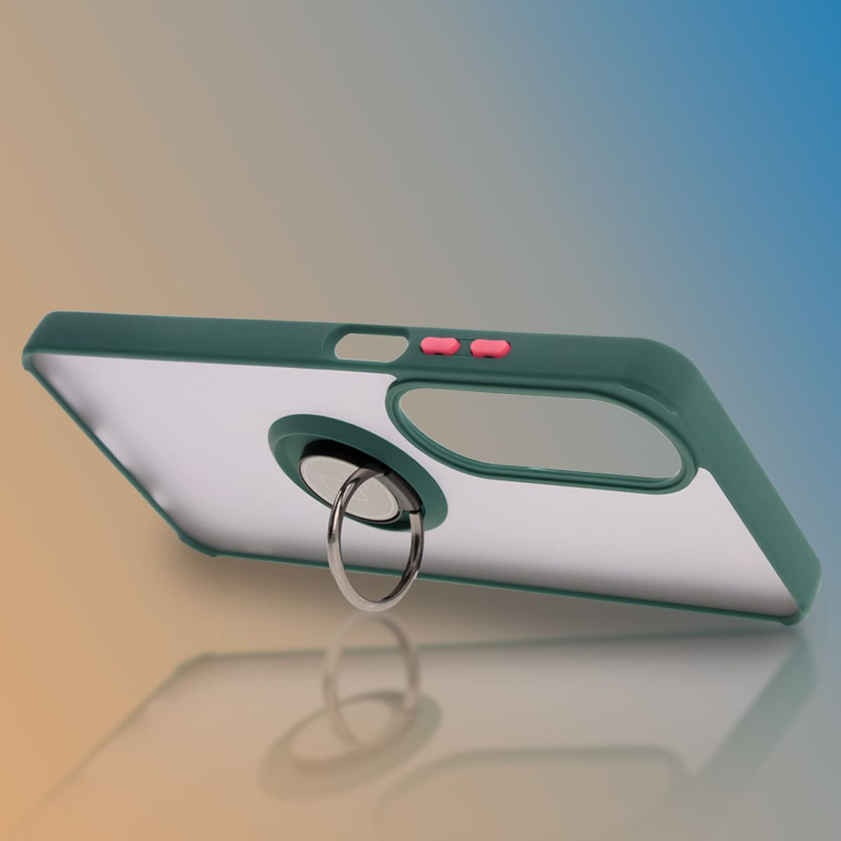 Handyhülle mit Fingergriff für Oppo A60 4G, Bizon Case Hybrid Ring, getönt mit dunkelgrünem Rahmen