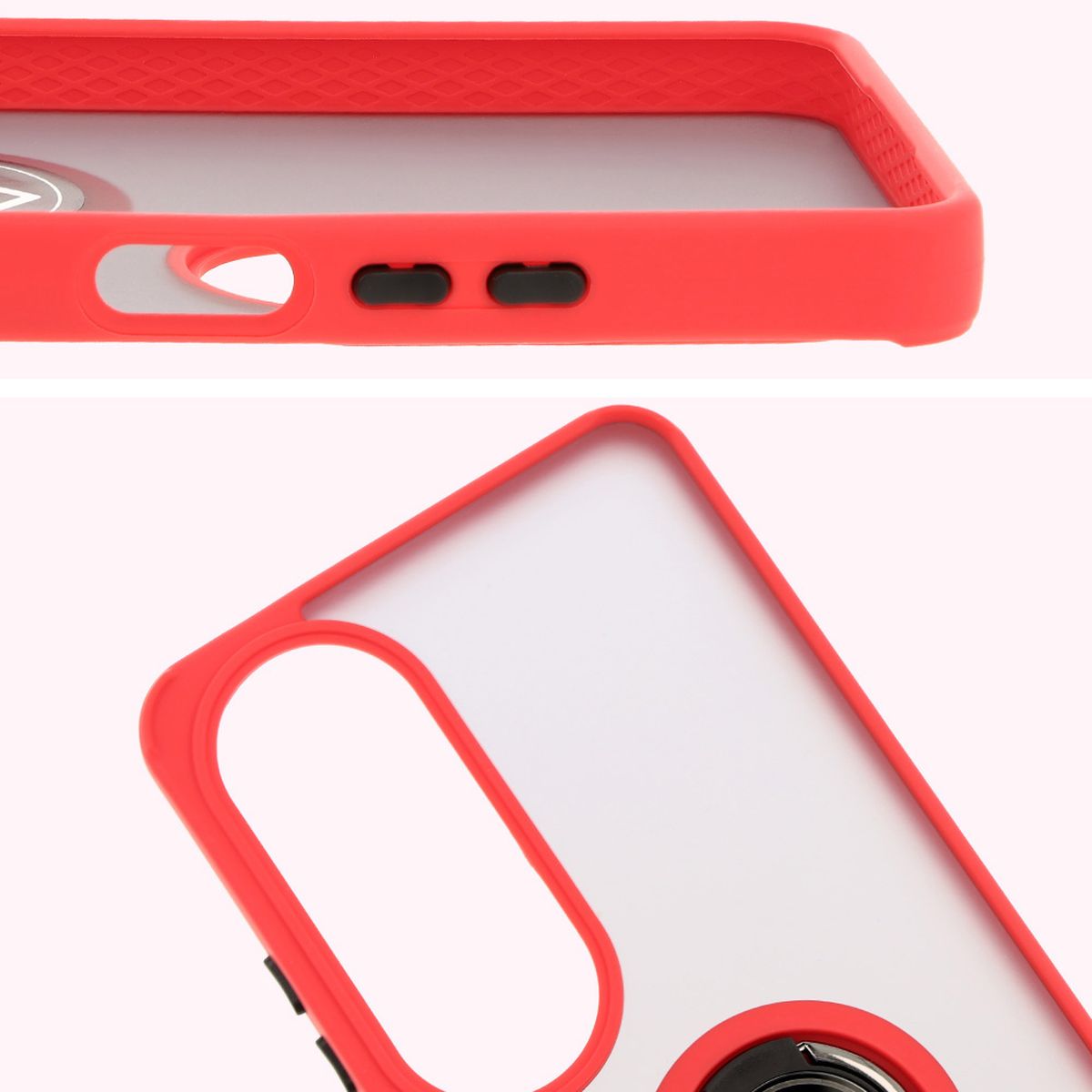 Handyhülle mit Fingergriff für Oppo A60 4G, Bizon Case Hybrid Ring, getönt mit rotem Rahmen