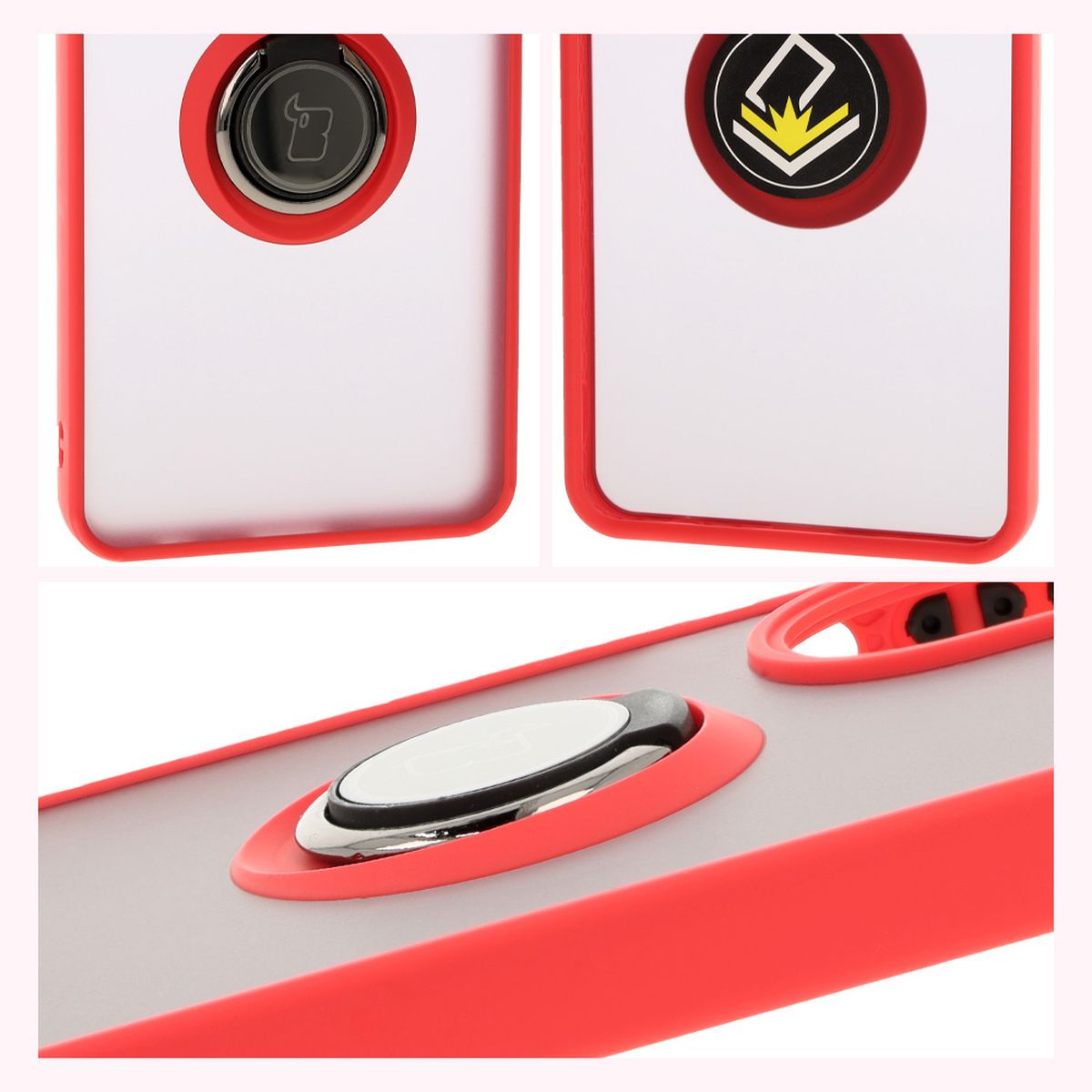 Handyhülle mit Fingergriff für Oppo A60 4G, Bizon Case Hybrid Ring, getönt mit rotem Rahmen