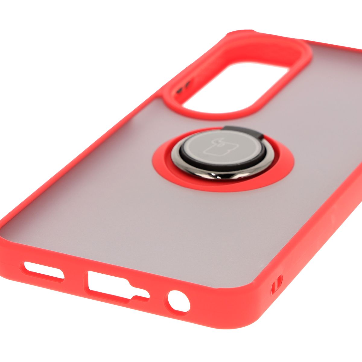 Handyhülle mit Fingergriff für Oppo A60 4G, Bizon Case Hybrid Ring, getönt mit rotem Rahmen