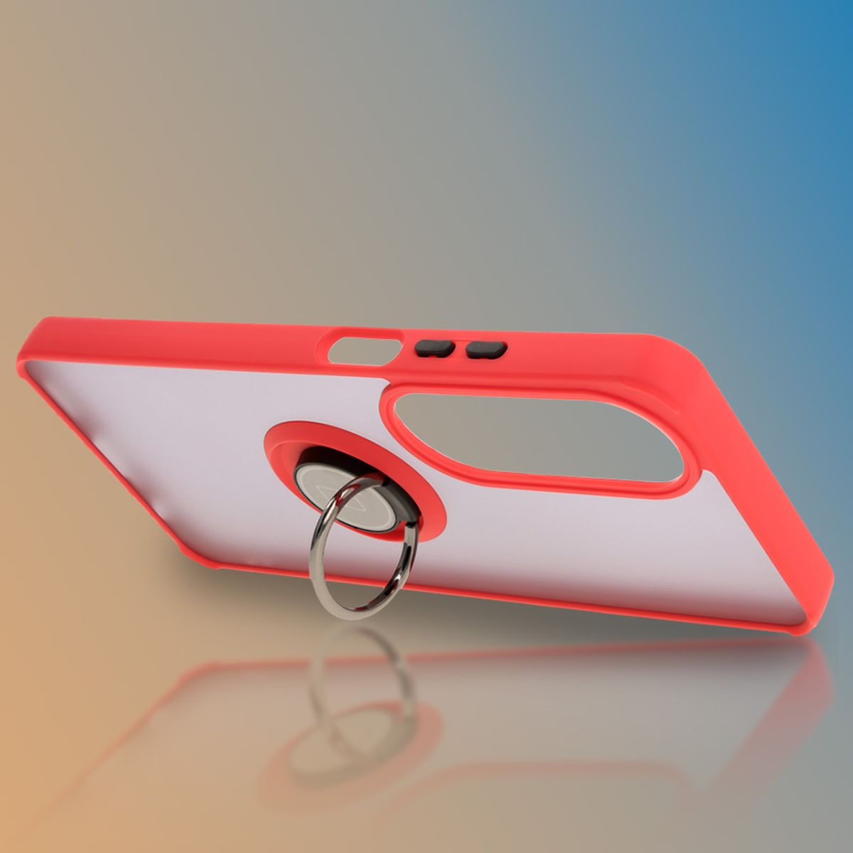 Handyhülle mit Fingergriff für Oppo A60 4G, Bizon Case Hybrid Ring, getönt mit rotem Rahmen