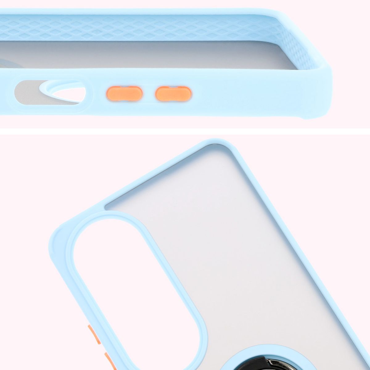 Handyhülle mit Fingergriff für Oppo A60 4G, Bizon Case Hybrid Ring, getönt mit hellblauem Rahmen