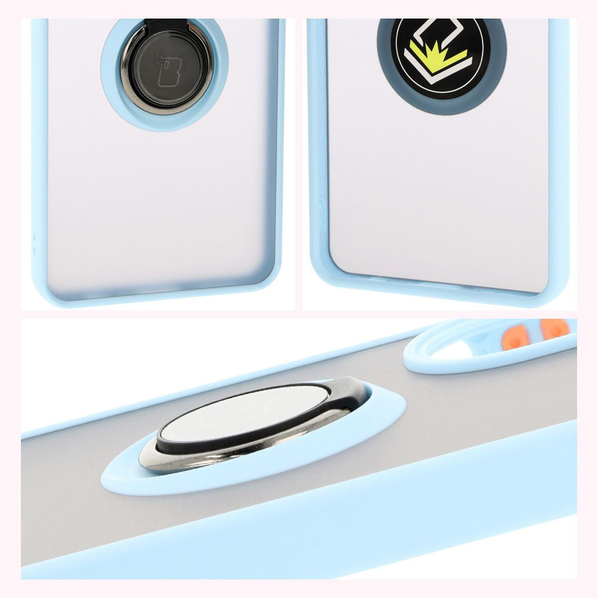 Handyhülle mit Fingergriff für Oppo A60 4G, Bizon Case Hybrid Ring, getönt mit hellblauem Rahmen