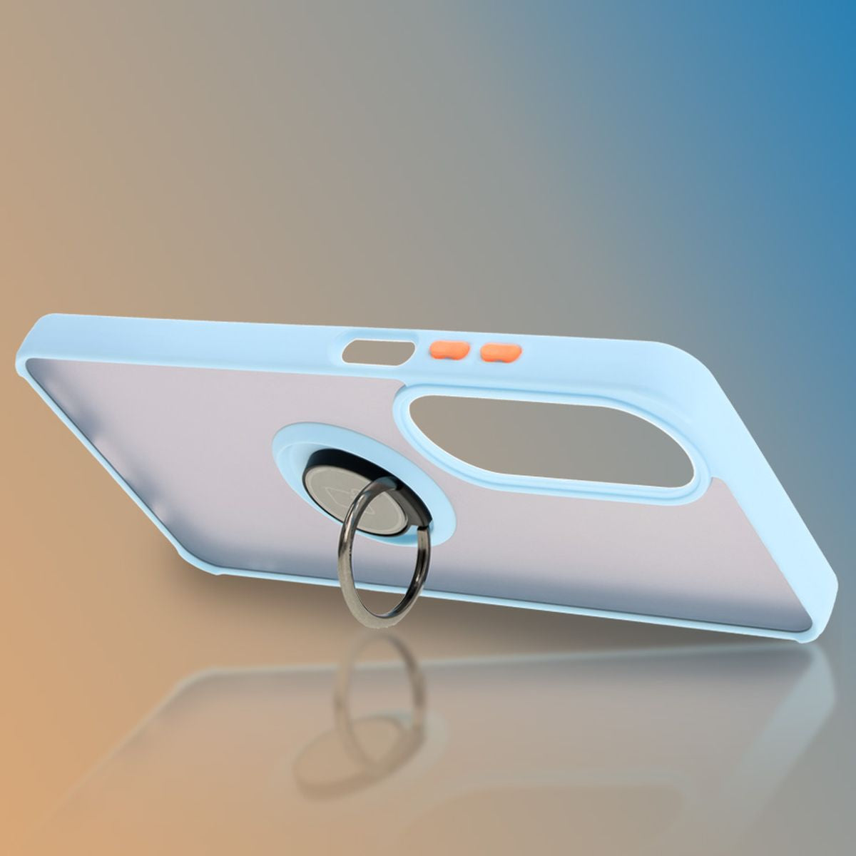 Handyhülle mit Fingergriff für Oppo A60 4G, Bizon Case Hybrid Ring, getönt mit hellblauem Rahmen