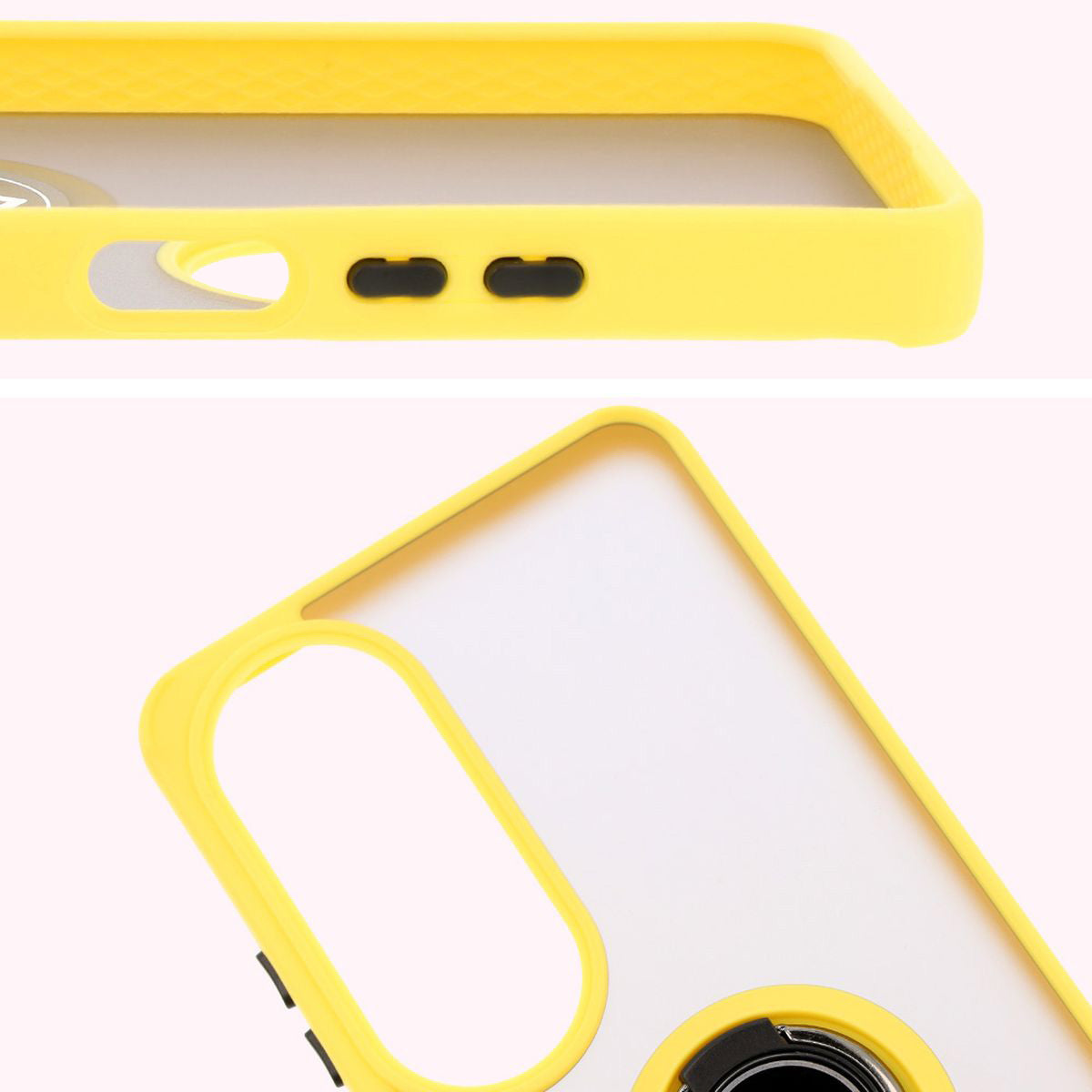 Handyhülle mit Fingergriff für Oppo A60 4G, Bizon Case Hybrid Ring, getönt mit gelbem Rahmen