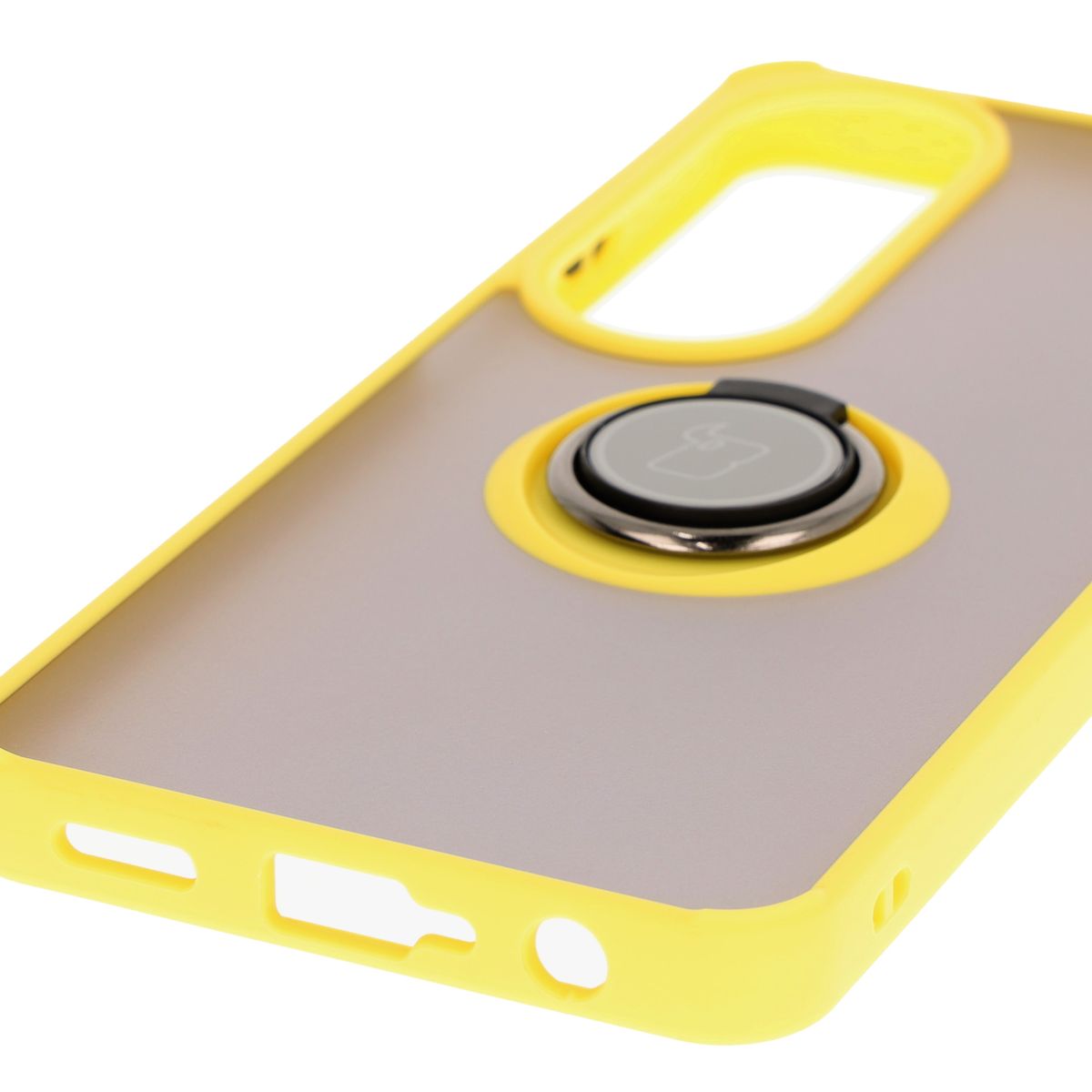 Handyhülle mit Fingergriff für Oppo A60 4G, Bizon Case Hybrid Ring, getönt mit gelbem Rahmen