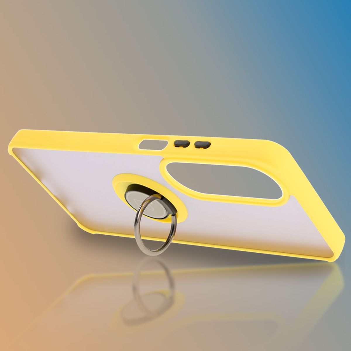 Handyhülle mit Fingergriff für Oppo A60 4G, Bizon Case Hybrid Ring, getönt mit gelbem Rahmen