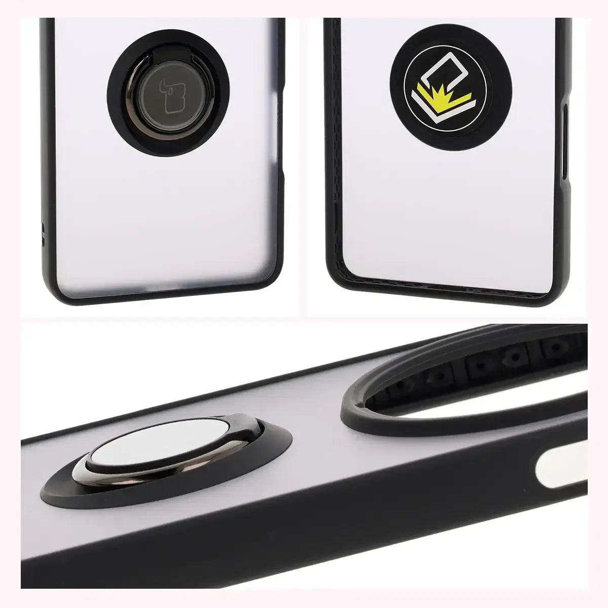 Handyhülle mit Fingergriff für Oppo Find X8 Pro, Bizon Case Hybrid Ring, getönt mit schwarzem Rahmen