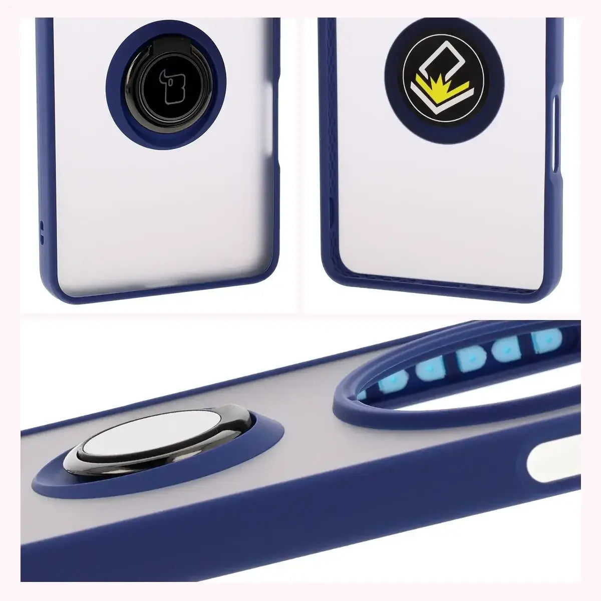 Handyhülle mit Fingergriff für Oppo Find X8 Pro, Bizon Case Hybrid Ring, getönt mit dunkelblauem Rahmen