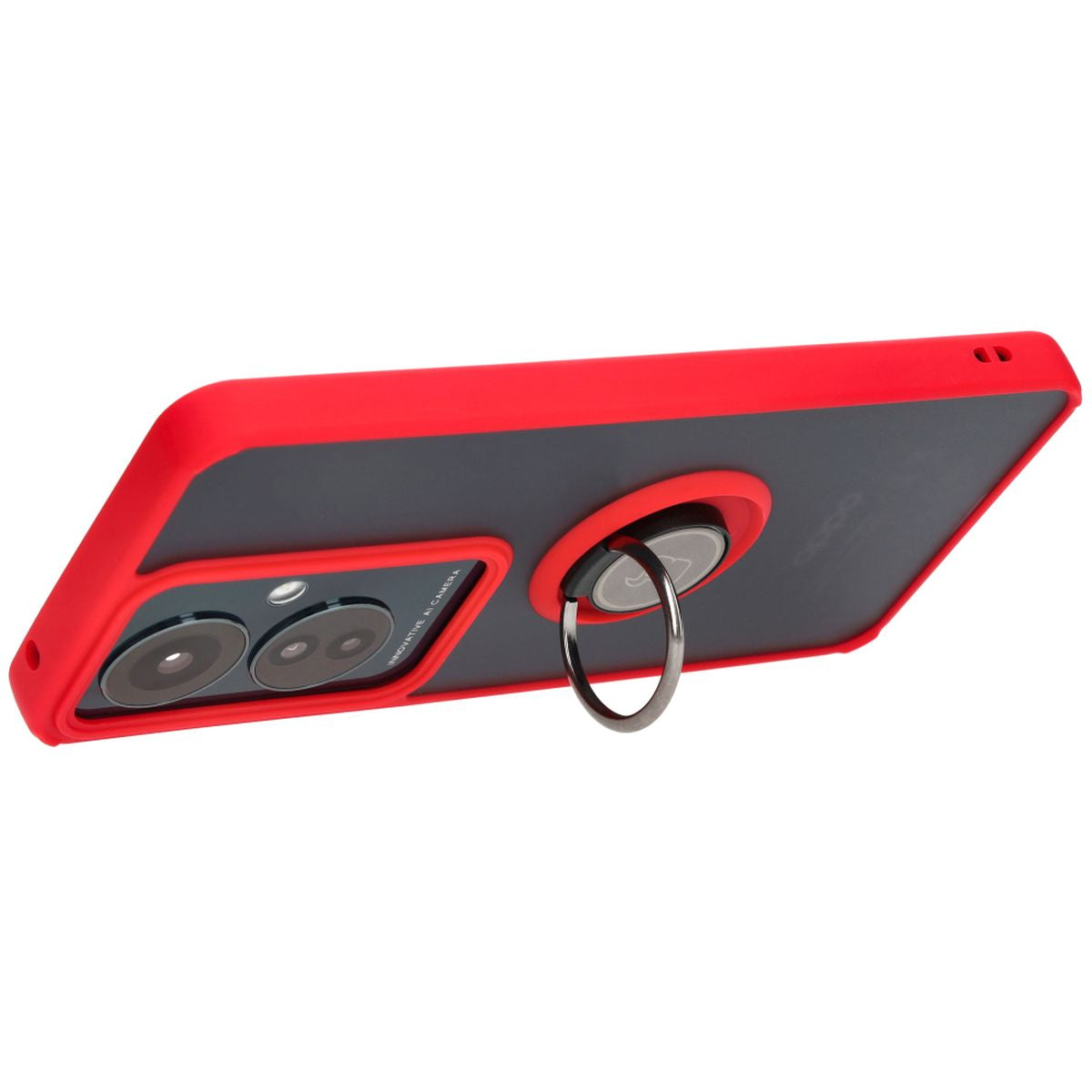 Handyhülle mit Fingergriff für Oppo Reno11 F 5G, Bizon Case Hybrid Ring, getönt mit rotem Rahmen